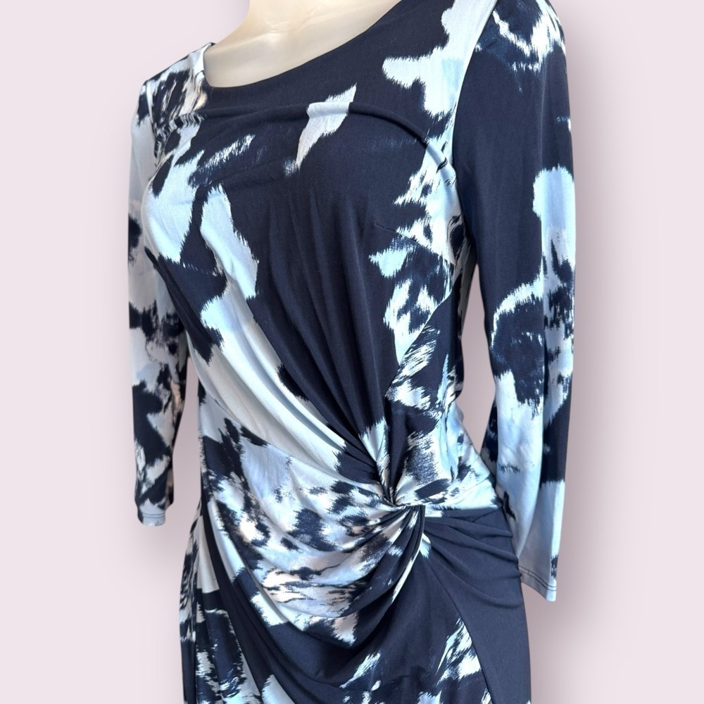 INC International Concepts Blue Ruched Abstract Dress 3/4 Sleeve S - Picture 7 of 9